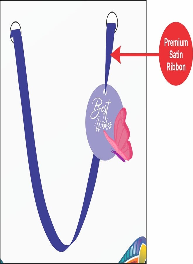 DOODLEDASH Gift Carry Bags - Medium Size (25 x 33 x 8.5 cm) For All Gifting & Festive Occasions - Quality With Satin Ribbon Handles & Gift Tag - Design 5 (Butterfly) - Pack of 12 Pcs - Image 4